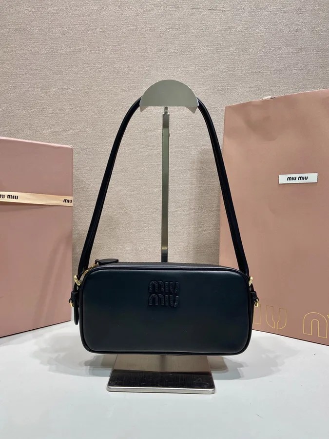 Miu Miu 5NE024 Black Mini Bowling Shoulder Bag black mini bowling shoulder bag with horizontal zip-top shape view 1