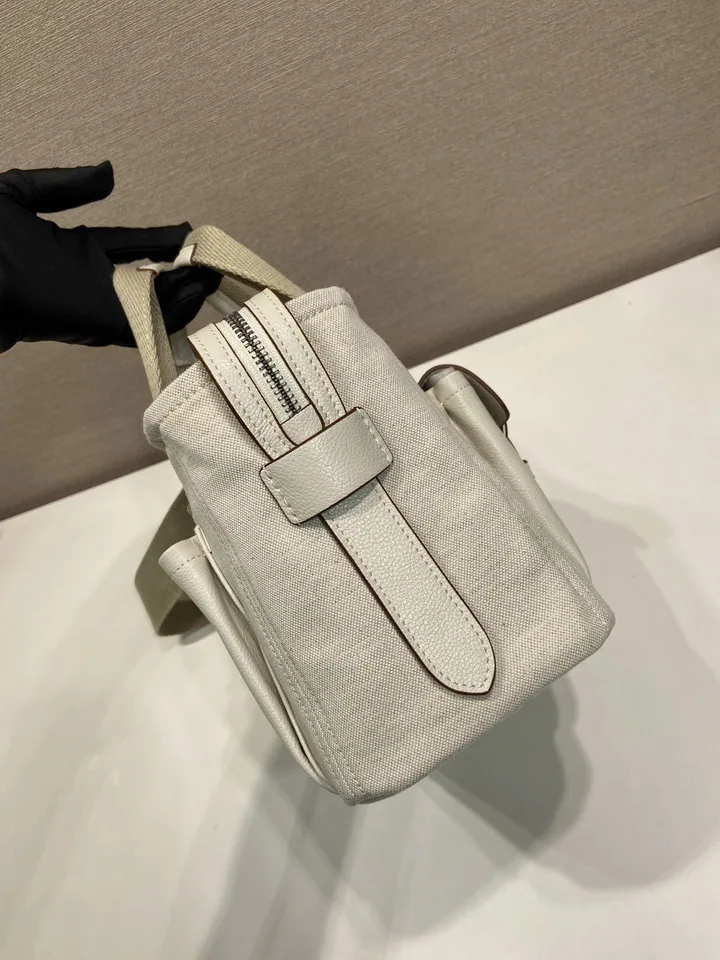 Prada Route cream canvas pocket tote, catalog view 5, 1BG660