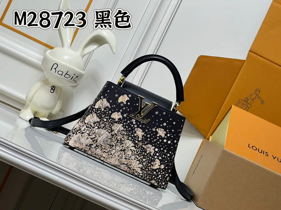 LV M28723 Black Floral Top-Handle Bag, catalog view 1, M28723-ss1