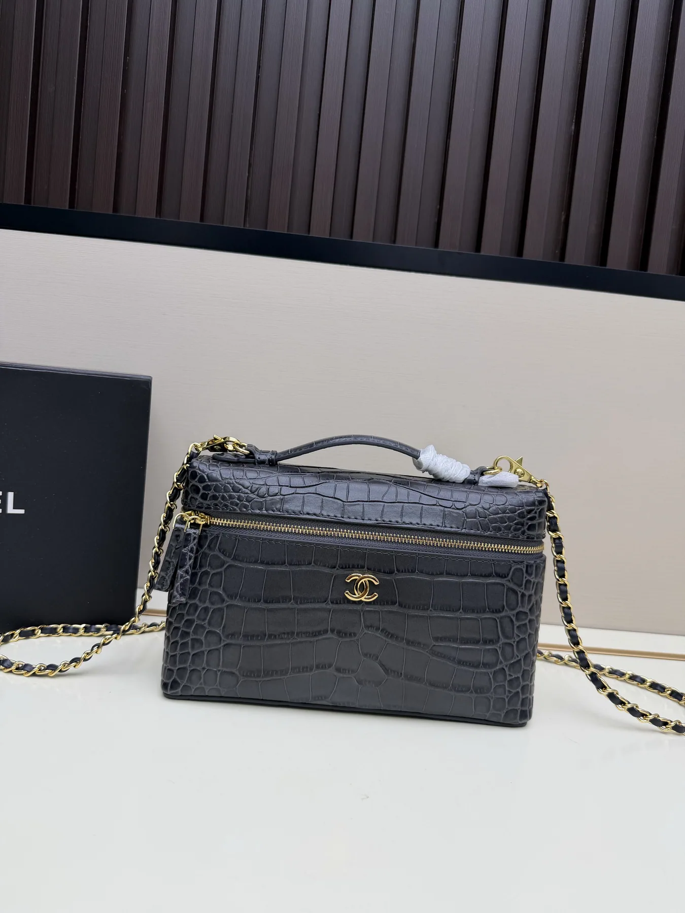 Chanel 032 Black Floral-Panel Top-Handle Bag, catalog view 4, 032-jj