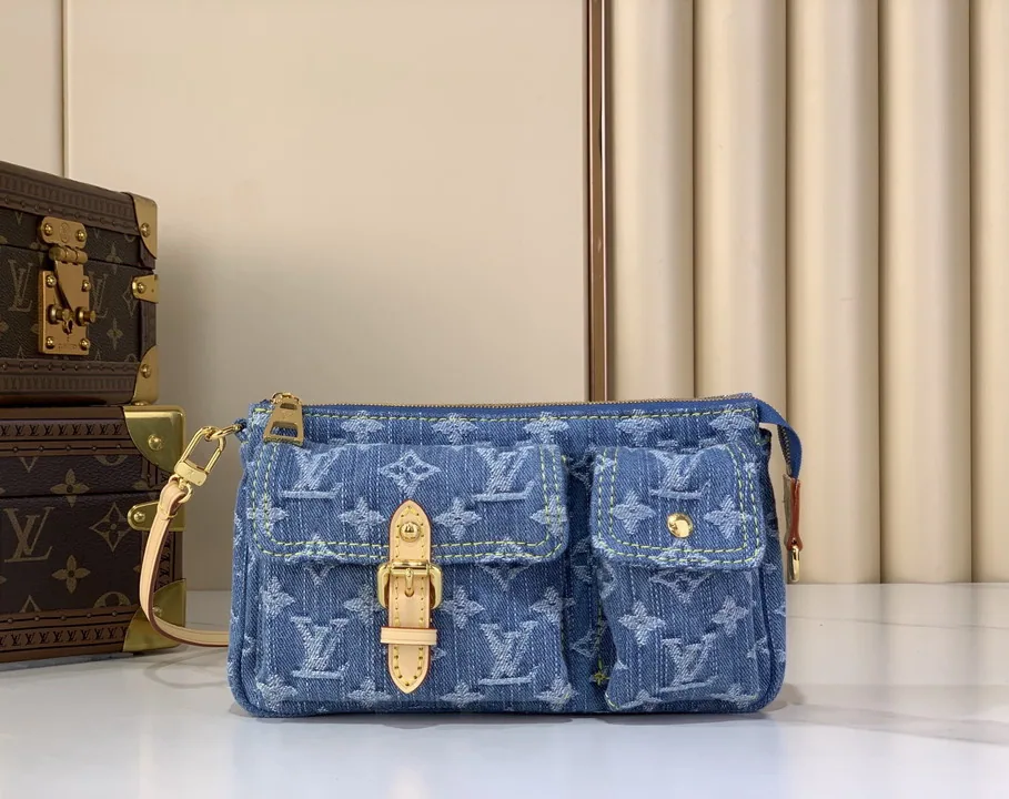 Pochette M27602 Denim Pattern Flap Shoulder Bag, source view 1, SKU M27602