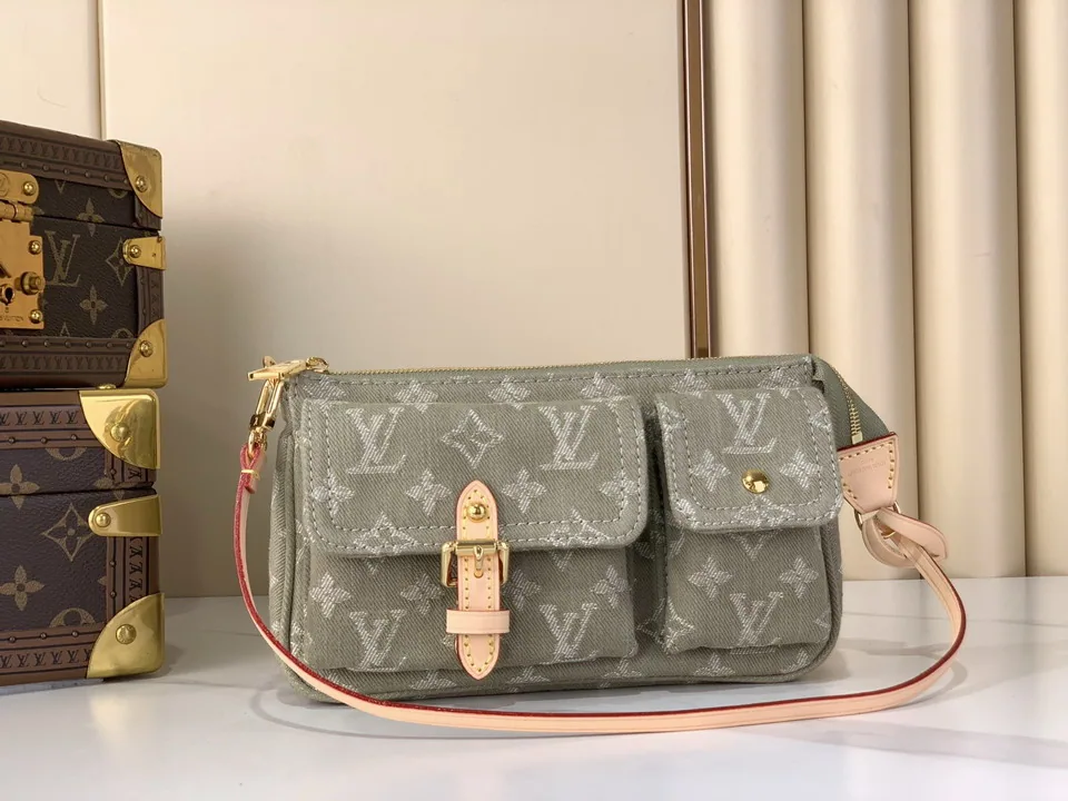 Pochette M27602 Denim Pattern Flap Shoulder Bag, source view 3, SKU M27602