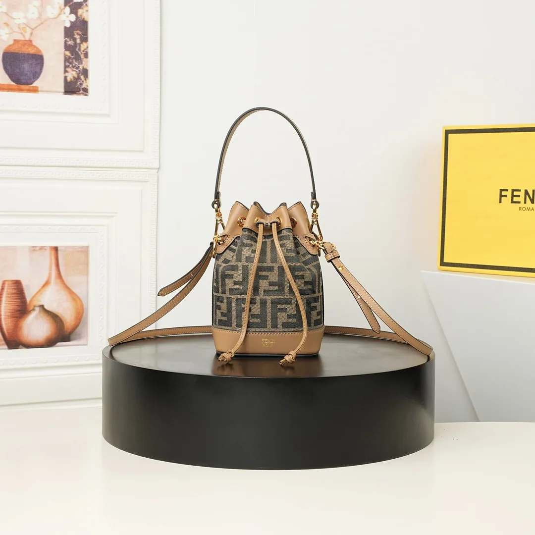 Fendi 10x12x18cm Drawstring Bucket Crossbody Bag, source view 3, SKU 10x12x18cm