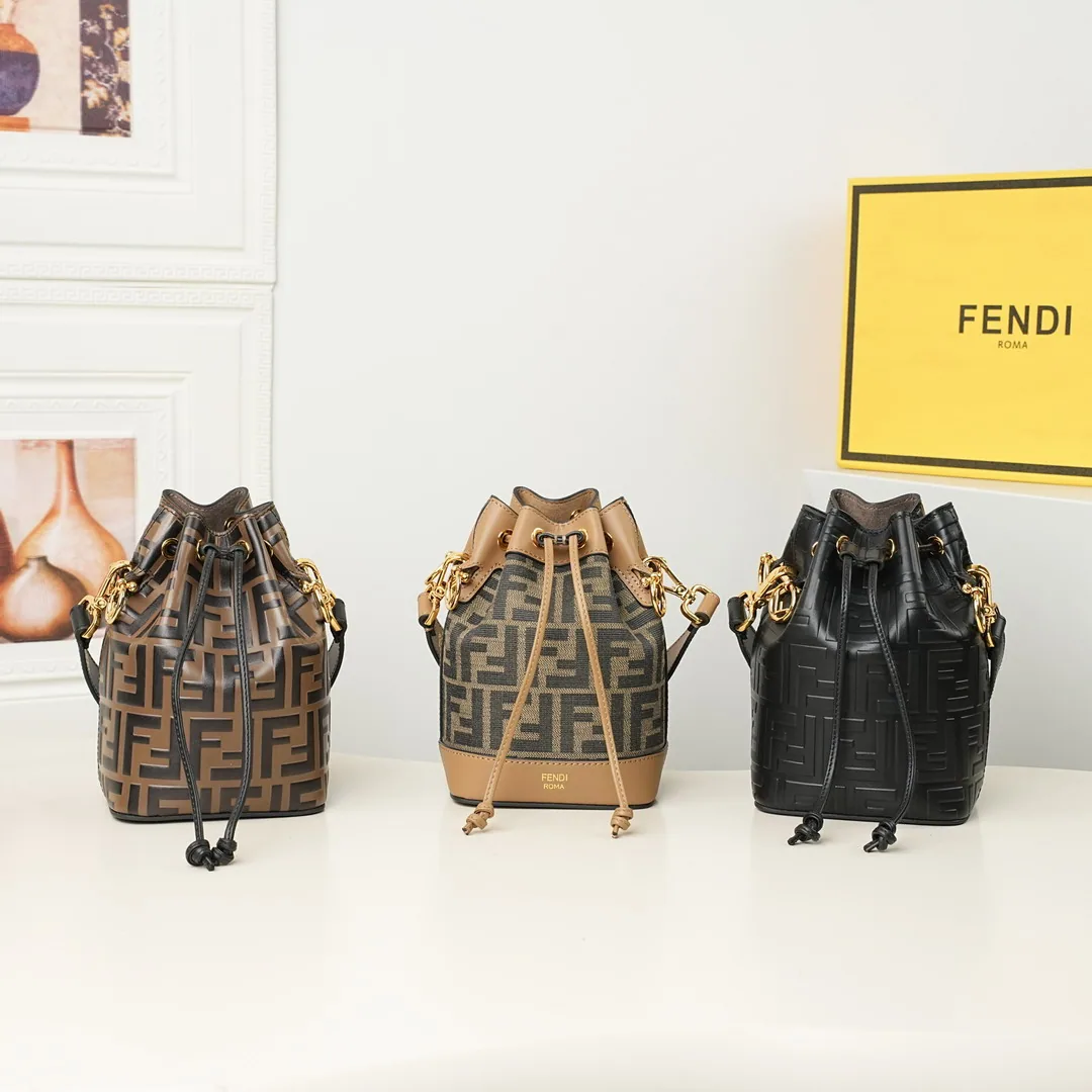 Fendi 10x12x18cm Drawstring Bucket Crossbody Bag, source view 4, SKU 10x12x18cm