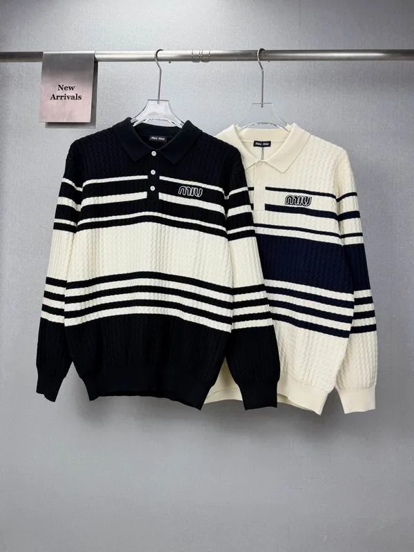 MiuMiu bhtx14 Striped Knit Polo Sweater, source view 1, SKU bhtx14