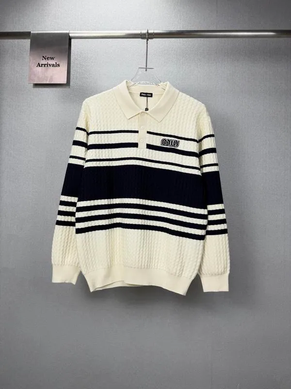 MiuMiu bhtx14 Striped Knit Polo Sweater, source view 4, SKU bhtx14