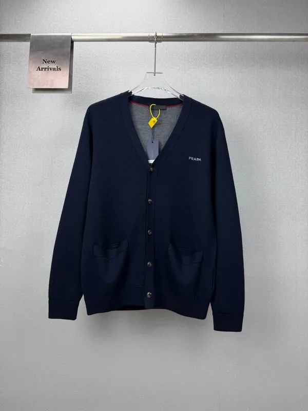 Prada bhtx24 Logo V-Neck Cardigan, source view 3, SKU bhtx24