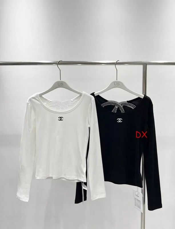 Chanel 03 Contrast-Ribbon Long-Sleeve Tops, source view 2, SKU 03