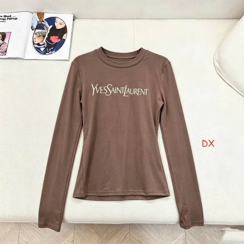 YSL 272 Script Logo Long-Sleeve Crewneck Top, source view 1, SKU 272