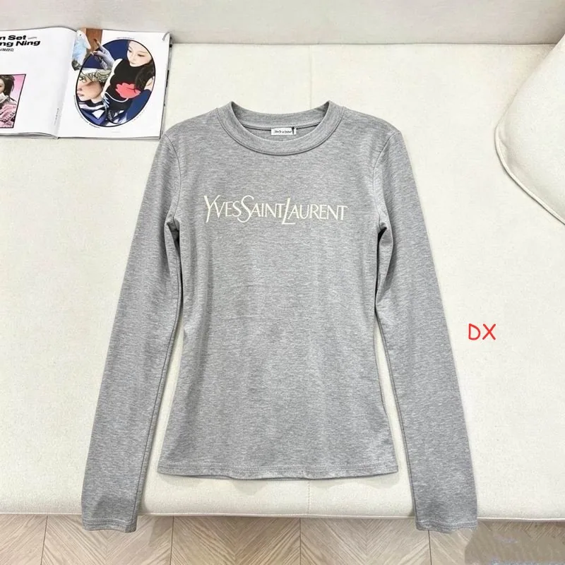 YSL 272 Script Logo Long-Sleeve Crewneck Top, source view 2, SKU 272