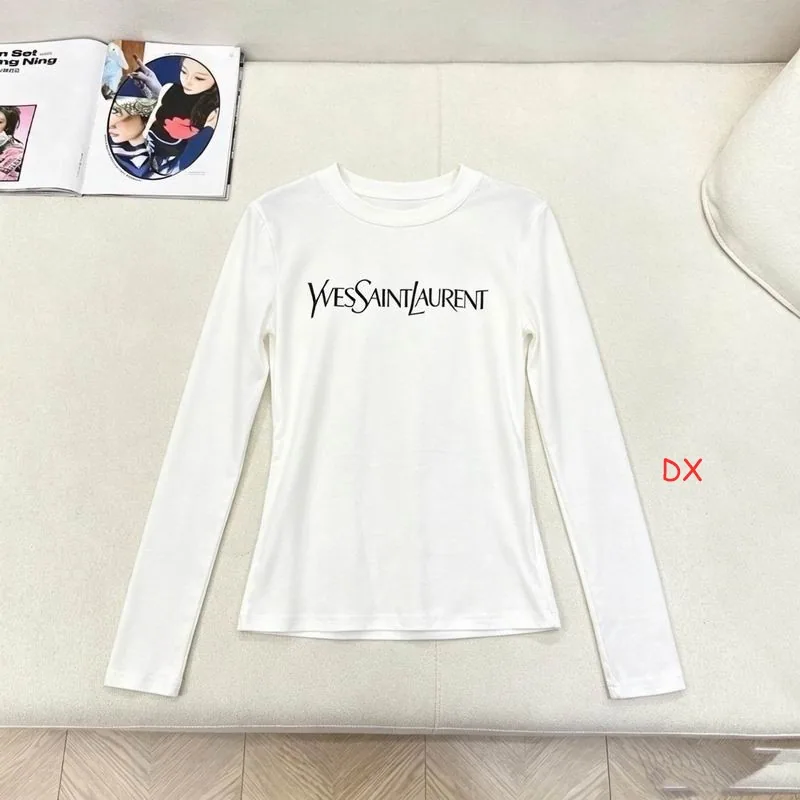 YSL 272 Script Logo Long-Sleeve Crewneck Top, source view 3, SKU 272