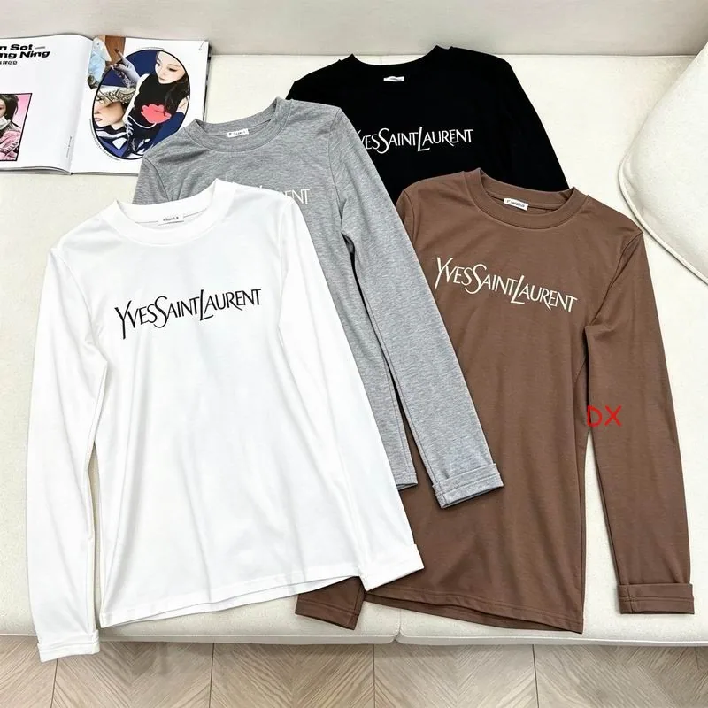 YSL 272 Script Logo Long-Sleeve Crewneck Top, source view 4, SKU 272