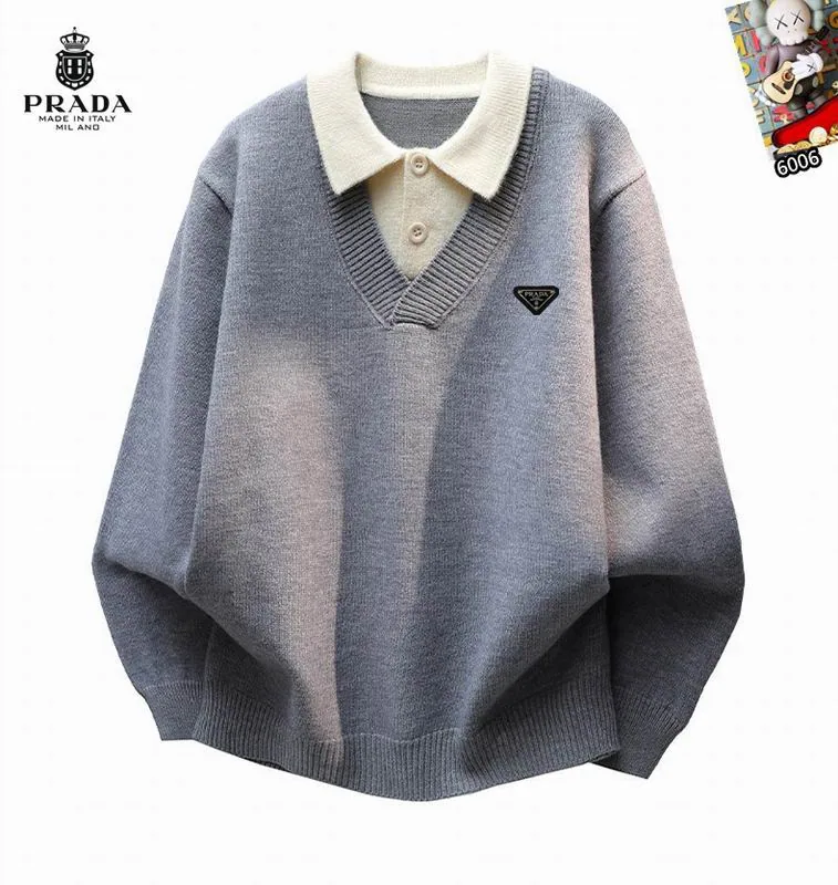 Prada 25tr228 Contrast-Collar Knit Polo, source view 3, SKU 25tr228