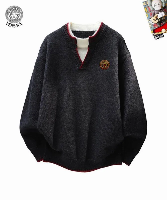 Versace 25tr92 Crest Quarter-Button Knit Sweater, source view 2, SKU 25tr92
