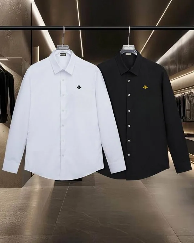 White Gucci bee motif button shirt front view hgntx164
