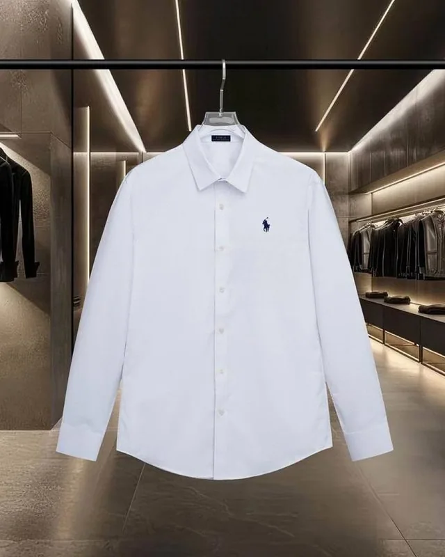 Black Polo logo long-sleeve button shirt front view hgntx17
