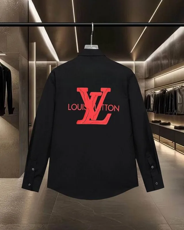 Black LV logo graphic long-sleeve shirt with red back artwork hgntx210