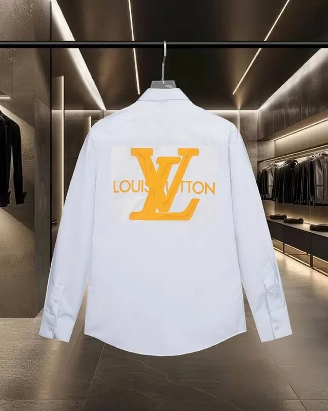 White LV logo graphic shirt with yellow back artwork hgntx210