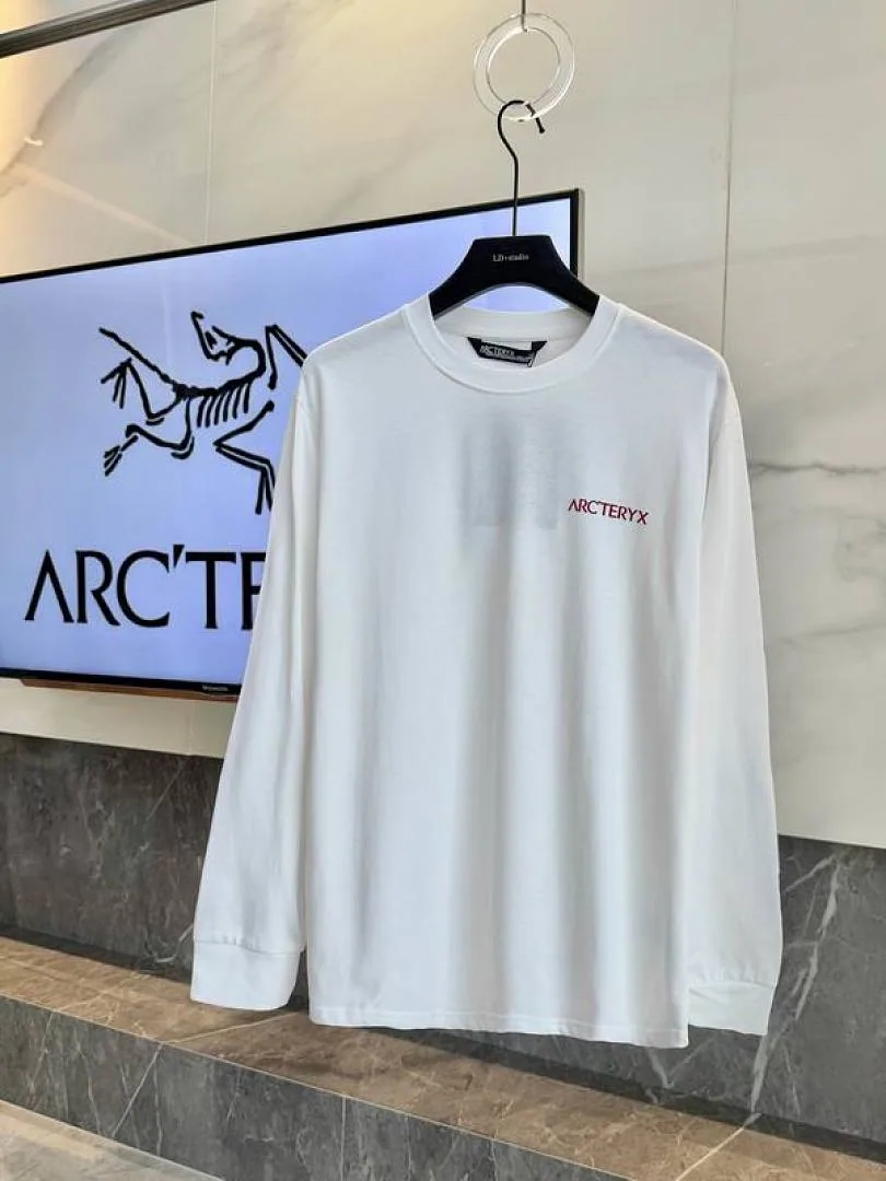 White Arcteryx red-line graphic long-sleeve top front view hgntx26047