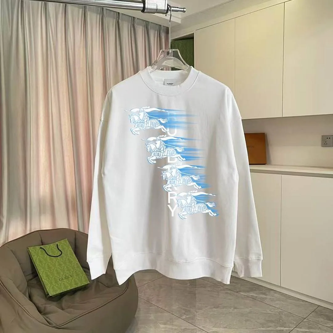 Burberry white crewneck sweatshirt pale blue front graphic view hgntx325
