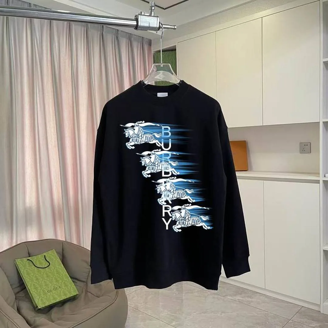 Burberry black crewneck sweatshirt pale blue front graphic view hgntx325