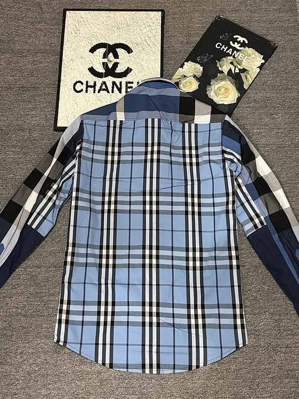 Burberry blue check panel long-sleeve shirt back view hgntx327