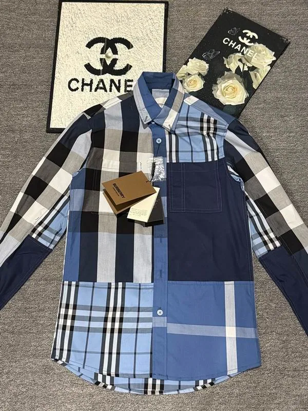 Burberry blue check shirt mixed panel detail view hgntx327