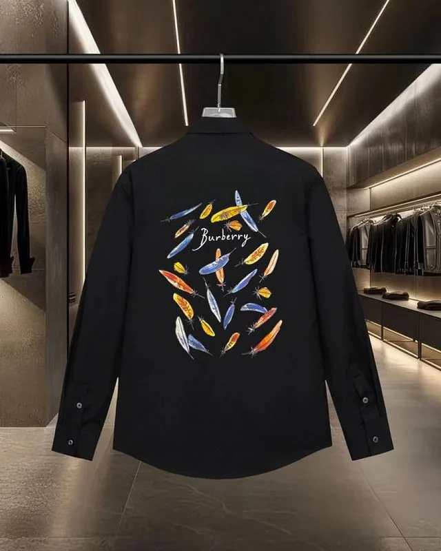Burberry feather artwork shirts in white and black front view hgntx329