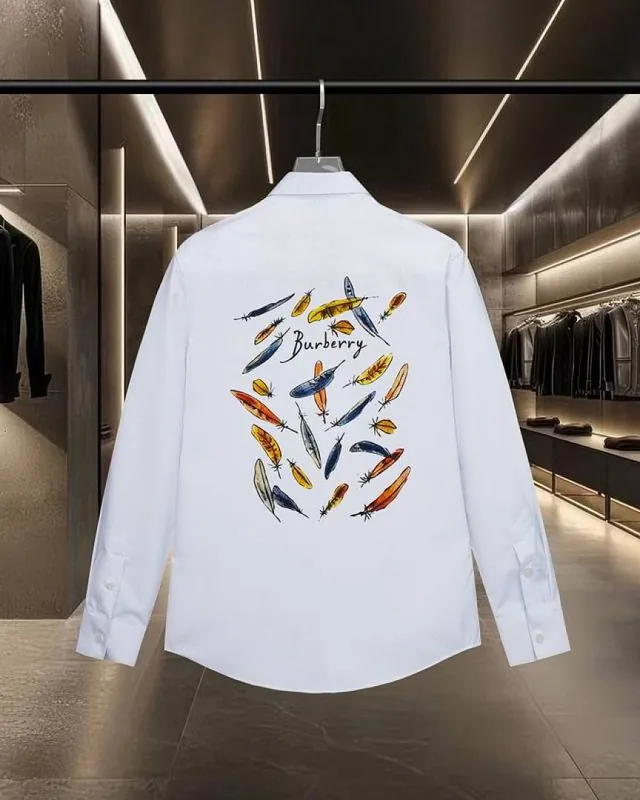 White Burberry multicolor feather artwork shirt back view hgntx329