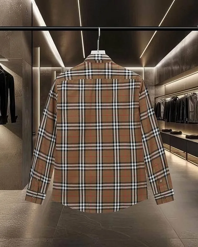 Burberry brown check long-sleeve shirt front hanging view hgntx331