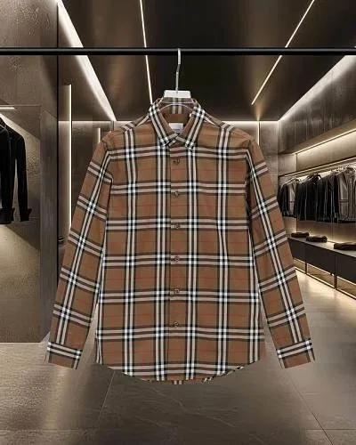 Burberry brown check long-sleeve shirt angled hanger view hgntx331