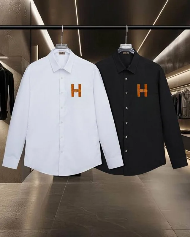 Black Hermes orange H motif button shirt back view hgntx80