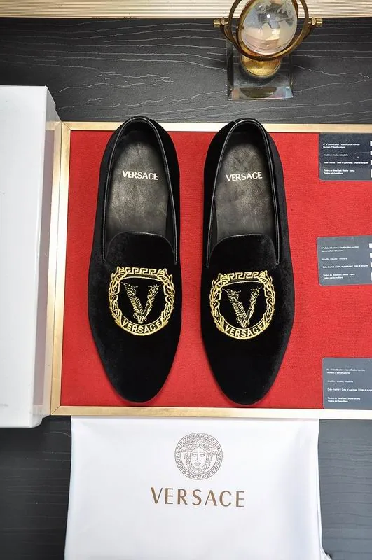 Versace hnx0604 Emblem Velvet-Look Loafers, source view 1, SKU hnx0604