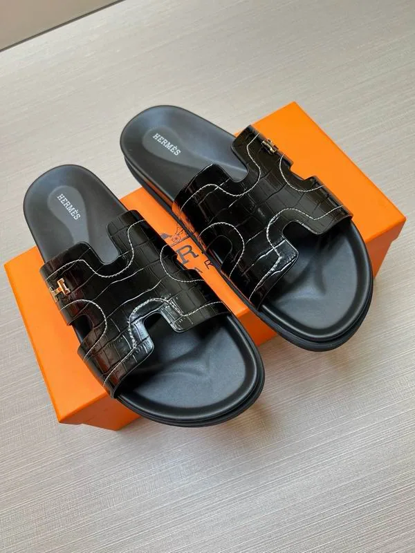 Hermes mns0713 Textured H-Cutout Slide Sandals, source view 5, SKU mns0713