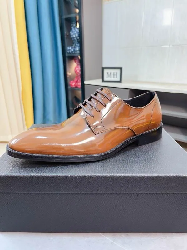Prada mns0701 Glossy Lace-Up Derby Shoes, source view 3, SKU mns0701