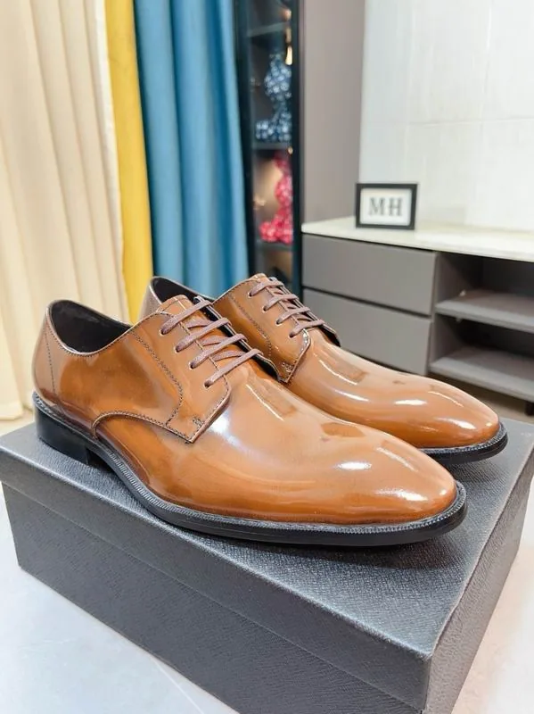Prada mns0701 Glossy Lace-Up Derby Shoes, source view 4, SKU mns0701