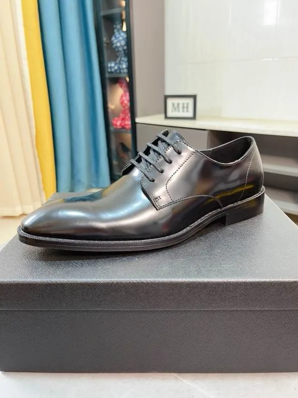 Prada mns0701 Glossy Lace-Up Derby Shoes, source view 5, SKU mns0701