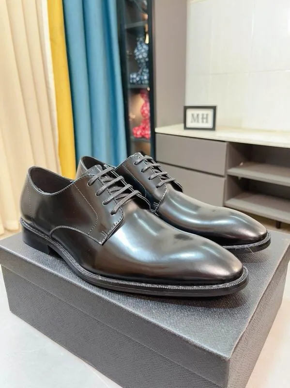 Prada mns0701 Glossy Lace-Up Derby Shoes, source view 6, SKU mns0701