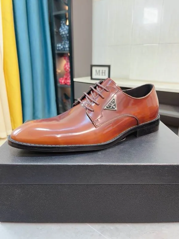 Prada mns0702 Glossy Lace-Up Derby Shoes, source view 3, SKU mns0702