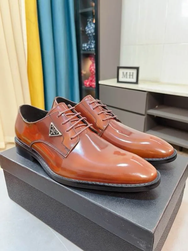 Prada mns0702 Glossy Lace-Up Derby Shoes, source view 4, SKU mns0702