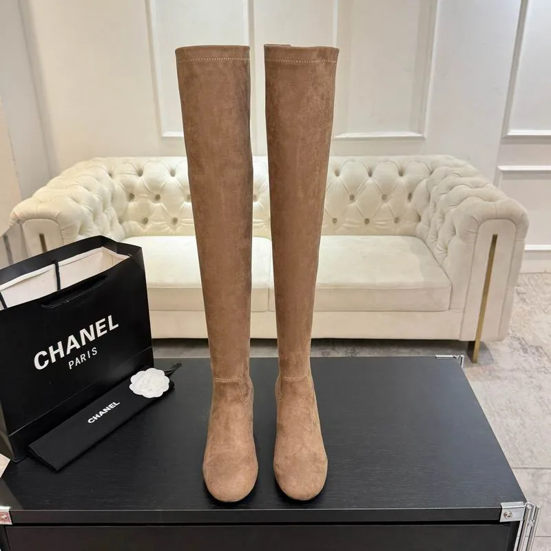 Chanel mns0866 Knee-High Block-Heel Boots, source view 1, SKU mns0866