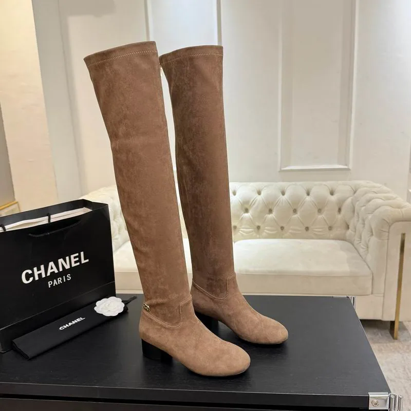 Chanel mns0866 Knee-High Block-Heel Boots, source view 2, SKU mns0866