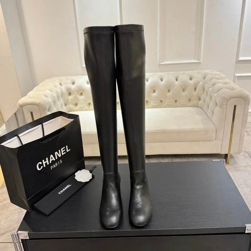 Chanel mns0866 Knee-High Block-Heel Boots, source view 3, SKU mns0866