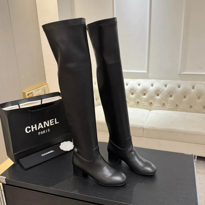 Chanel mns0866 Knee-High Block-Heel Boots, source view 4, SKU mns0866
