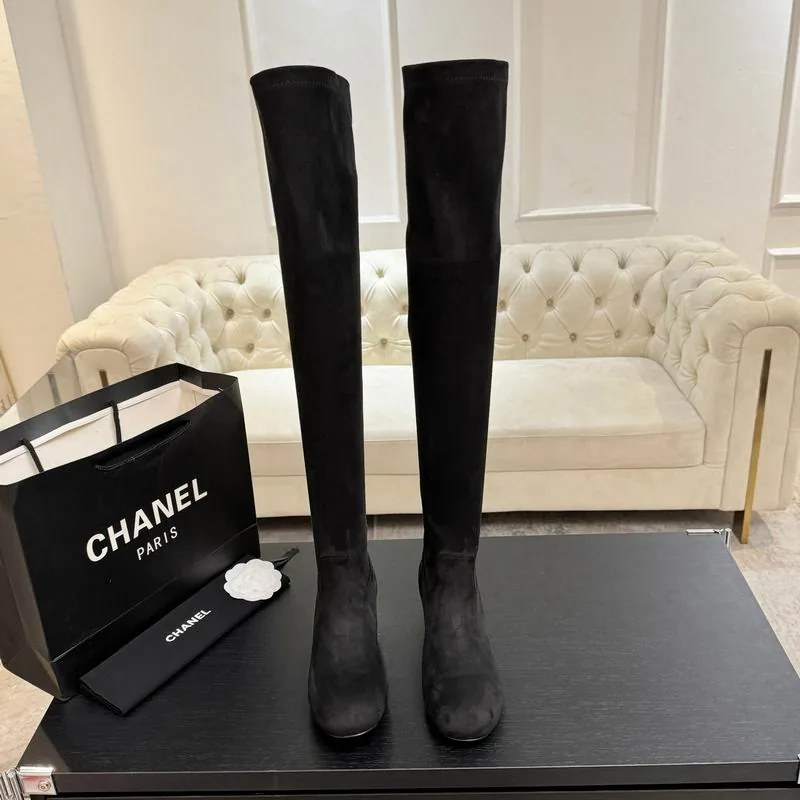 Chanel mns0866 Knee-High Block-Heel Boots, source view 5, SKU mns0866
