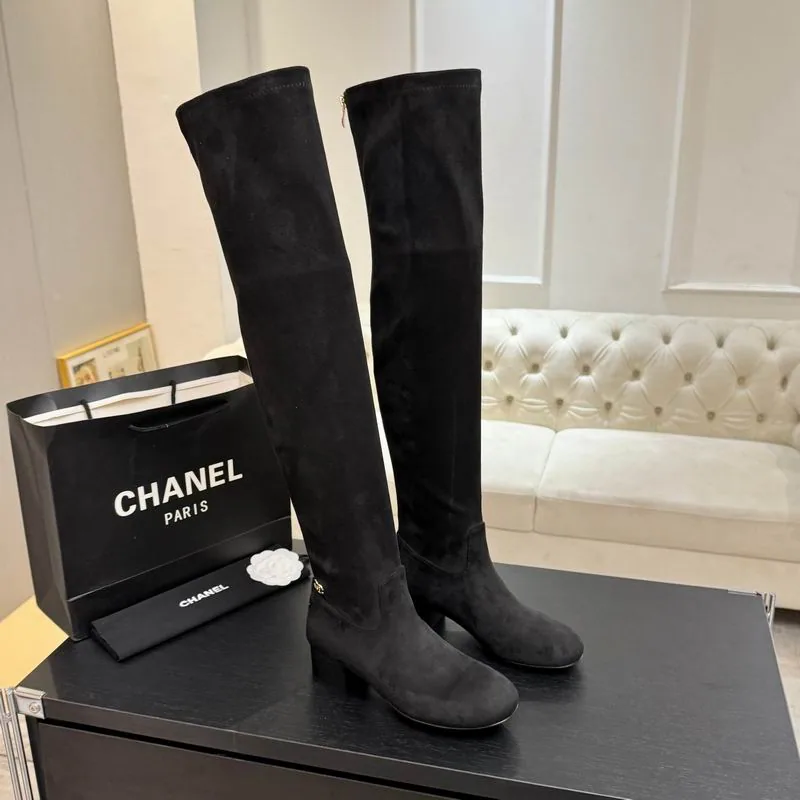 Chanel mns0866 Knee-High Block-Heel Boots, source view 6, SKU mns0866