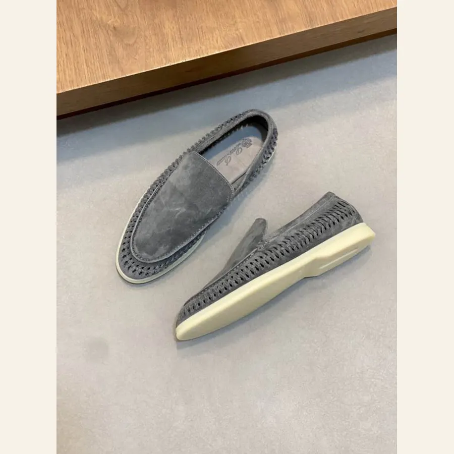Loro Piana HNX0603 Grey Casual Slip-On Shoes, catalog view 3, HNX0603