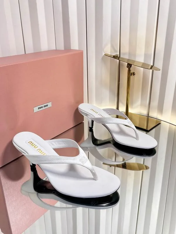 Miu Miu MNS0701 White 5cm Slide Sandals white 5 cm heeled slide sandals with dark sole edge view 1