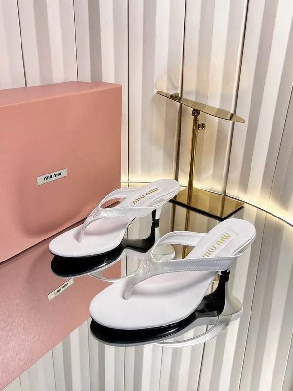 Miu Miu MNS0701 White 5cm Slide Sandals white 5 cm heeled slide sandals with dark sole edge view 3