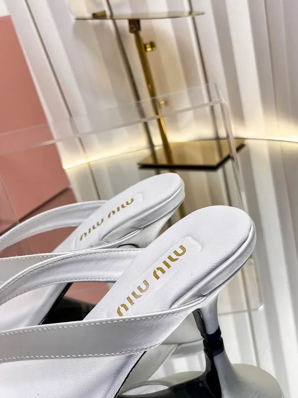 Miu Miu MNS0701 White 5cm Slide Sandals white 5 cm heeled slide sandals with dark sole edge view 5